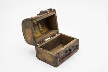 vintage old treasure chest on white background