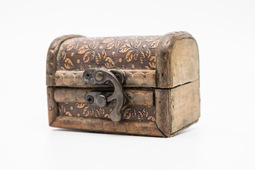 vintage old treasure chest on white background