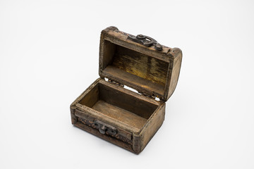 vintage old treasure chest on white background