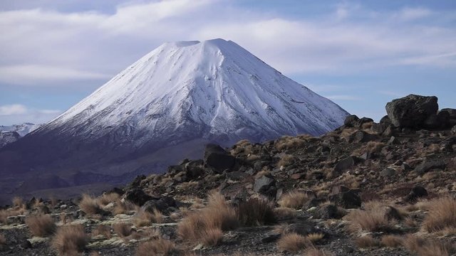 Winter landscape of Mount Ngauruhoe  and Mount Tongariro in Tongariro National Park, It was used as a stand-in for the fictional Mount Doom in Peter Jackson's The Lord of the Rings film trilogy.