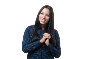 Excited elated young woman