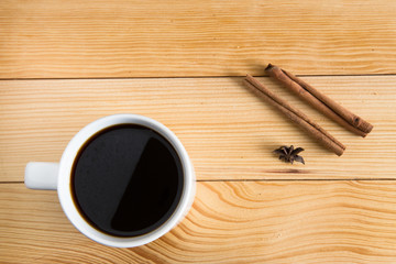 Coffee cup on wooden tables