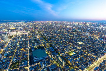 aerial view of cityscape and skyline of tokyo