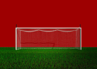 Football Goal 3d rendering on Red Background
