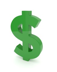Isolated green dollar sign on white background. American currency. Money green economy symbol. 3D rendering.