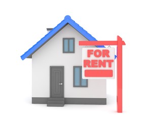 Miniature model of house real estate for rent on white background. 3D rendering.