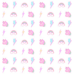 rainbow unicorn and lightning bolt seamless pattern