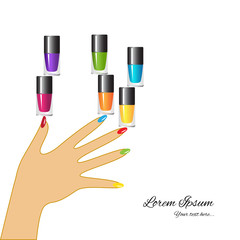 Nail polish. Woman hand with applying a varnish on nails