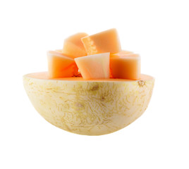 Melon slices on white background