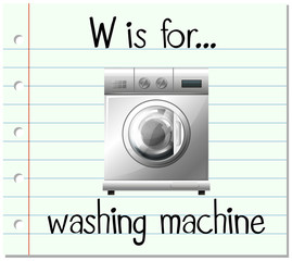 Flashcard letter W is for washing machine