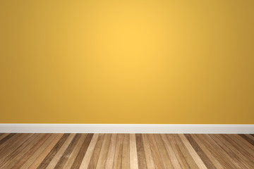 Yellow tone colors wall & wood floor interior,3D illustration