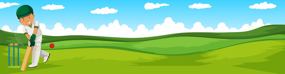 Obraz premium Man playing cricket in the field