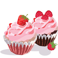 Raspberry and Strawberry cupcakes Vector