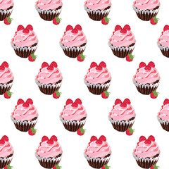 Delicious raspberry Cupcakes pattern Vector