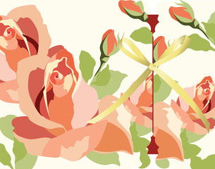 Watercolor Red Roses Card background. Vintage Vector Pattern Red Roses texture, textile, wallpaper, background