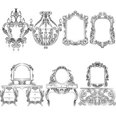 Rich Baroque Classic chandelier. Luxury decor accessory design. Vector illustration sketch