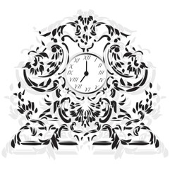 Elegant Clock with Baroque ornaments Vector sketch