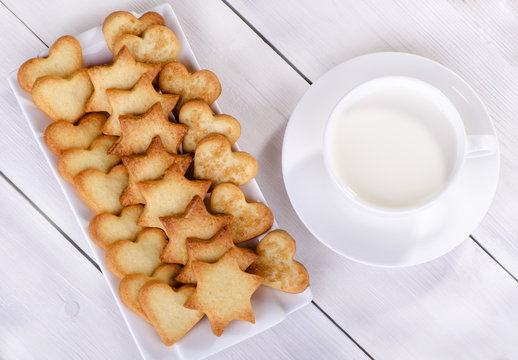 Breakfast, a cup of milk with cookies