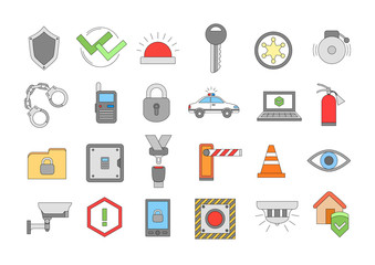Security system colorful icons set
