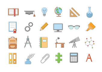 School elements vector icons set