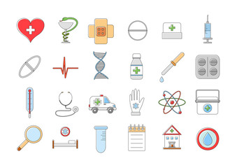 Hospital colorful vector icons set