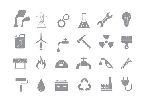 Industry & work gray vector icons set