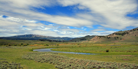 Fototapeta na wymiar View of Slough Creek in the Lamar Valley of Yellowstone National Park USA