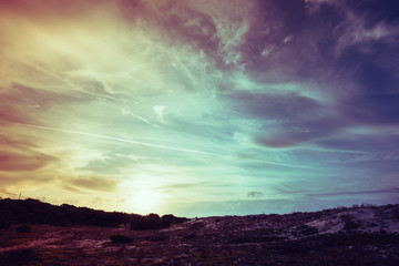 Filtered vintage view of Sardinian countryside at dusk