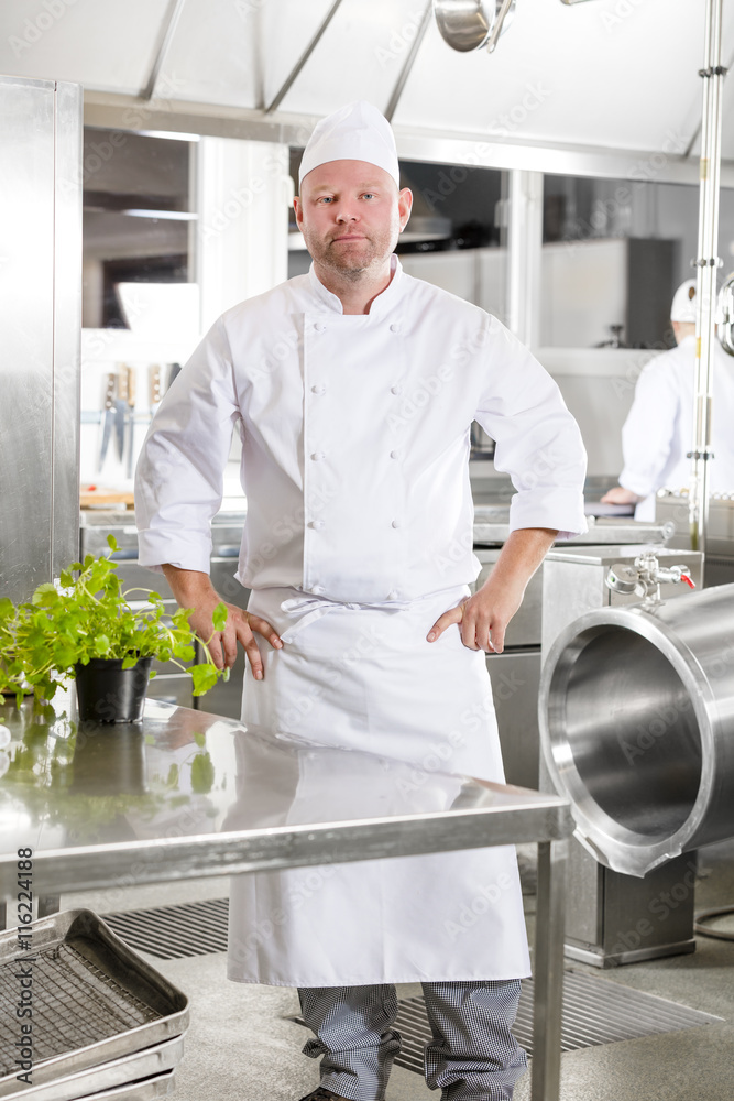 Wall mural Professional chef standing in large kitchen