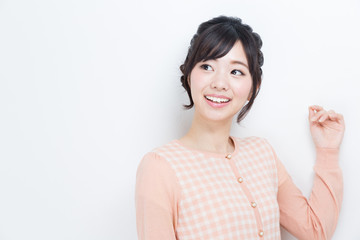 portrait of young asian woman on white background