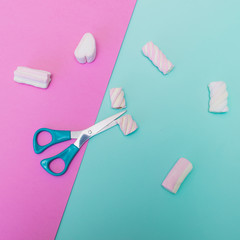 Scissors cuts Marshmallow