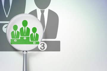 Marketing concept:  Business Team with optical glass on digital background