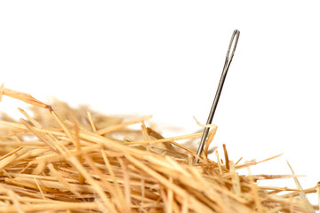 Closeup of a needle in haystack - obrazy, fototapety, plakaty