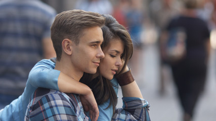 The pair of young lovers on the street