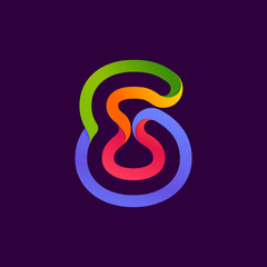 Number eight logo formed by colorful neon line.