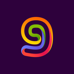 Number nine logo formed by colorful neon line.