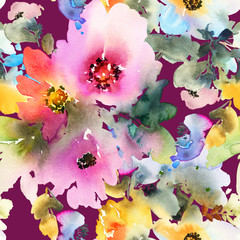 Seamless pattern with flowers watercolor