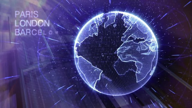 animated planet with continents, Connection Network Concep
