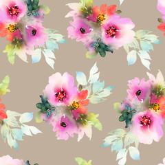 Seamless pattern with flowers watercolor
