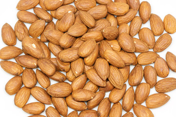 group of almonds on white background.