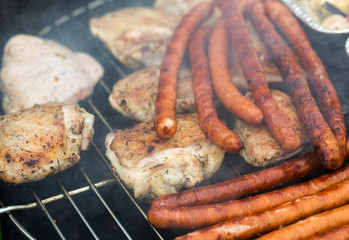 barbecue with delicious grilled meat on grill