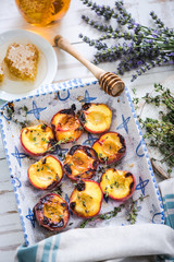 summer dessert, peaches baked with honey