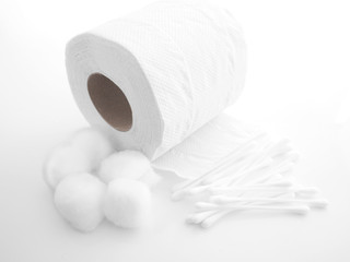 Tissue paper, cotton ball and cotton buds