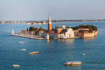 Fototapeta na wymiar Panoramic aerial view at San Giorgio Maggiore island, Venice, Veneto, Italy