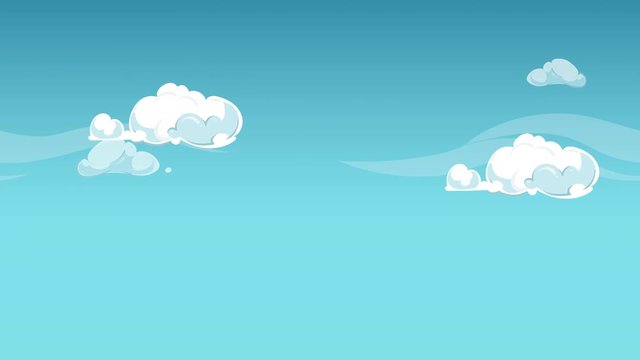 Cartoon seamless loop clouds animation. Horizontal video of clouds floating in the sky