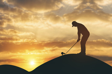 silhouette of golfers hit sweeping and keep golf course in the s