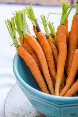baby carrots in pastel bowl
