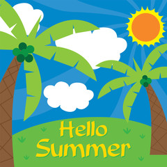 Fototapeta na wymiar Hello summer with sunshine and coconut tree design