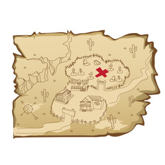 Map in wild West style with village and cemetery