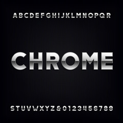 Obraz premium Chrome alphabet. Type letters and numbers with metallic effect. Vector font.